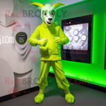 Lime Green Goat mascot costume character dressed with a Suit Pants and Digital w - $1,319.00