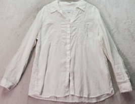 Charter Club Shirt Women XL White Embroidererd Floral Linen Collared Button Down - $24.01