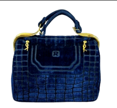 Roberta Di Camerino Blue Velvet Handbag Bacongi Vintage Leather 12”w Italy - £470.75 GBP