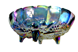 Vintage Indiana Glass Blue Carnival Glass Harvest Grape Fruit Bowl Oval ... - $44.55