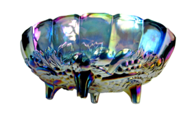 Vintage Indiana Glass Blue Carnival Glass Harvest Grape Fruit Bowl Oval Bowl  - £33.30 GBP