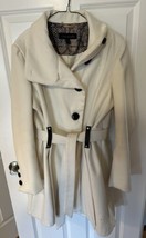 Jacket Steve Madden Cream Black Accents Belt Loop Lining 3/4 Length Size Large - £22.49 GBP