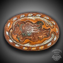 Vintage Belt Buckle Leather Western American Native Indian Cowboy USA Made By - £29.19 GBP
