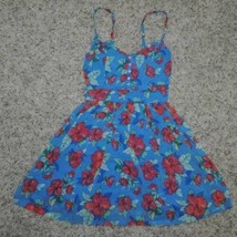 Womens Sundress Hollister Jr Girls Dress Blue Floral Spaghetti Strap Beach $70-M - £26.97 GBP