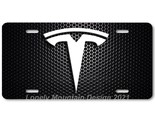 Tesla Logo Inspired Art White on Mesh FLAT Aluminum Novelty License Tag ... - £14.36 GBP