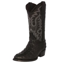 Mens Black Cowboy Boots Leather Crocodile Back Print Western Wear Round Toe - £87.12 GBP