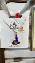 Disney Parks Sorcerer Mickey Mouse Cubic Zirconia Gold Color Necklace NEW - $652.00 MXN