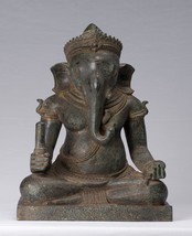 Ganesha Estatua - Antigüedad Khmer Estilo Post-Bayon Sentado Ganesh 38cm/38.1cm - £1,065.06 GBP