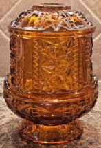 Vintage Amber Fairy Lamp Indiana Glass Stars and Bars Candle Tea Votive ... - £19.46 GBP