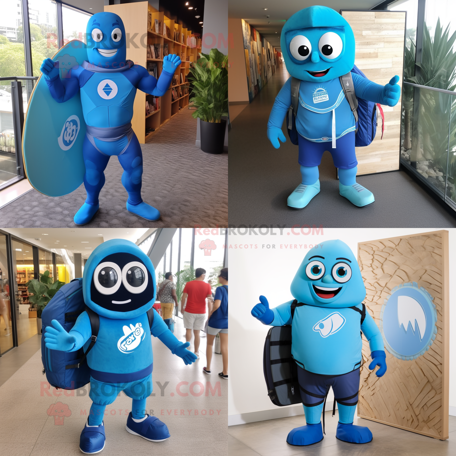 Blue Superhero mascot costume character dressed with a Board Shorts and ... - $1,199.00