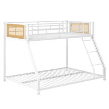 Metal Bunk Bed Twin Over Full with Full Length Safety Guardrail and Ramp... - $242.88