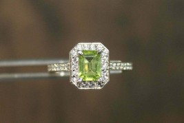 Peridot Solitaire Ring 5x7 mm Octagon peridot ring Sterling Silver - £28.94 GBP