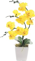 Yszl 15&quot; Tall Artificial Silk Phalaenopsis Orchid Flower Plant Pot, Yellow - £31.89 GBP