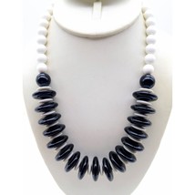 Rondelle Bib Beaded Necklace, Vintage Black and White Lucite, Unique Coo... - £22.07 GBP