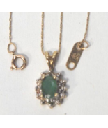 SOLID 10k YELLOW GOLD EMERALD &amp; DIAMOND PENDANT CHAIN NECKLACE 20&#39;&#39; 1.1 ... - $1,884.91 MXN