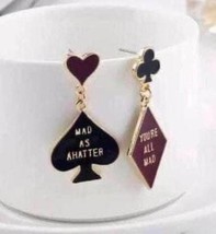 New Whimsical Adorable Mad Hatter Alice in Wonderland Stud Earrings  The World H - £5.50 GBP
