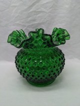 Vintage MCM Green Glass Flower Vase Bumpy Texture 6&quot; X 5 1/2&quot; - £42.72 GBP