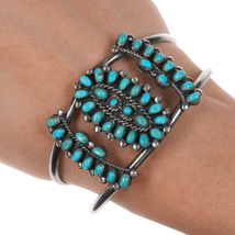 6 5/8&quot; 50&#39;s-60&#39;s Zuni silver turquoise cluster cuff bracelet - $311.85