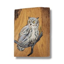 Hand Painted Wood Burning Great Horned Howl Raptor Night Bird Gray Wall Plaque - £18.98 GBP