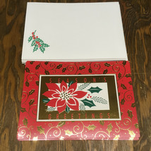 Vintage seasons greetings cards red poinsettia flower cards with envelopes - $365.53 MXN