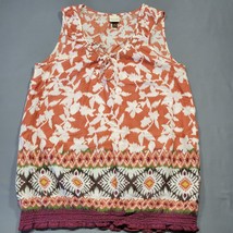 Sonoma Women Shirt Size M White Orange Preppy Floral Classic Sleeveless Scoop - £9.85 GBP