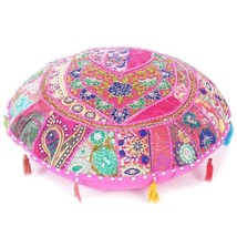 Pink Round Floor Cushion Cover Indian Pillow Decor Bohemian Patchwork Seat Cover - £15.07 GBP+