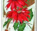 Poinsettia Flowers Icicles Merry Christmas Embossed DB Postcard O18 - $4.90