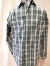 Izod Mens Long Sleeve Button Front Shirt Sz M Blue Green Plaid 100% Cotton - $13.85