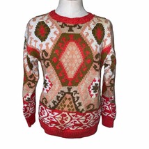 French Navy Vintage Grandpa Sweater Knit Fair Isle Pullover Crewneck size small - £24.29 GBP