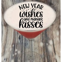 12 Edible 2&quot; Cocktail Drink Toppers New Years Eve Party Favors Wishes And Kisses - £11.33 GBP