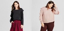 Womens Plus A New Day Ruffled Long Sleeve Blouse Pink Or Black Size X or... - $11.89