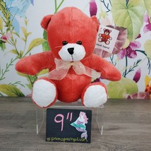 Plush Appeal Teddy Bear 9&quot;  Red White Bow  Home of Mardi Gras Plush - $7.70