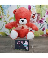 Plush Appeal Teddy Bear 9&quot;  Red White Bow  Home of Mardi Gras Plush - £6.01 GBP