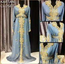 Gray Fancy Ramadan Abaya Farasha Kaftan Georgette Dubai Moroccan Dress  Wedding - £72.02 GBP