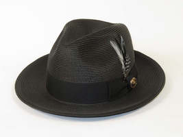 Men's Milani Straw Braided Fedora Hat Soft Crushable FDS-002 Solid Black image 3