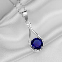 2Ct Round Cut Simulated Blue Sapphire Solitaire Pendant 14K White Gold Plated - £46.03 GBP