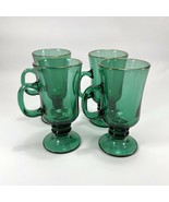 Vintage Libby Pine Green Glass Mugs Gold Trim on Rim Pedestal &amp; Handle 5... - £27.06 GBP