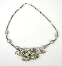 Clear Navette Rhinestone Layered Drop Necklace 1950s Vintage - £62.02 GBP
