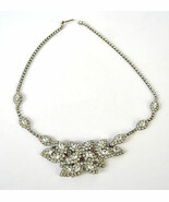 Clear Navette Rhinestone Layered Drop Necklace 1950s Vintage - $108.32 CAD