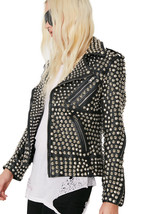 New Woman Full Silver Studded Punk Cowhide Leather Jacket  2019 - £204.05 GBP