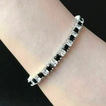 12Ct Princess Cut Simulated Black Spinel Tennis Bracelet 14K White Gold Plated - £250.69 GBP
