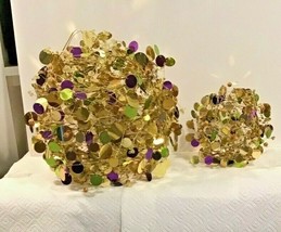 2 Pc Mardi Gras Ornament Gold Sequins Ball Set - £15.14 GBP