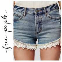 Free People jean cut off shorts white trim lace - £22.65 GBP