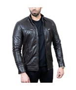 Leather Jacket Biker Mens Sheep Skin Motorcycle Men Coat Vintage Racer B... - $139.00
