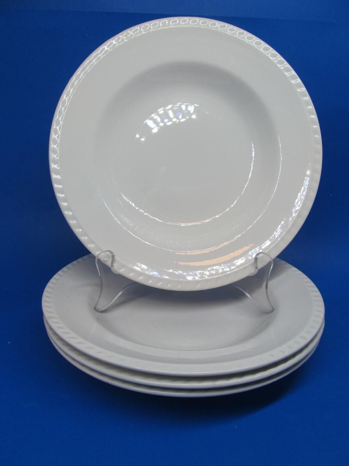 Primary image for Oxford "Lenox" Keradur White Rope Trim 8 5/8" Salad Plates Set Of 4 Plates VGC