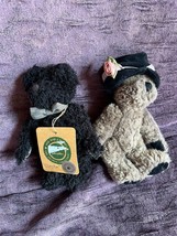 Lot of Small Boyds Black w BowTie DUNSTUN &amp; Brown w Velvet Hat Jointed Teddy Bea - £8.89 GBP