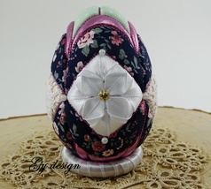 Easter egg decoration quilted lace ornaments tabletop fabric egg pink fl... - £19.30 GBP