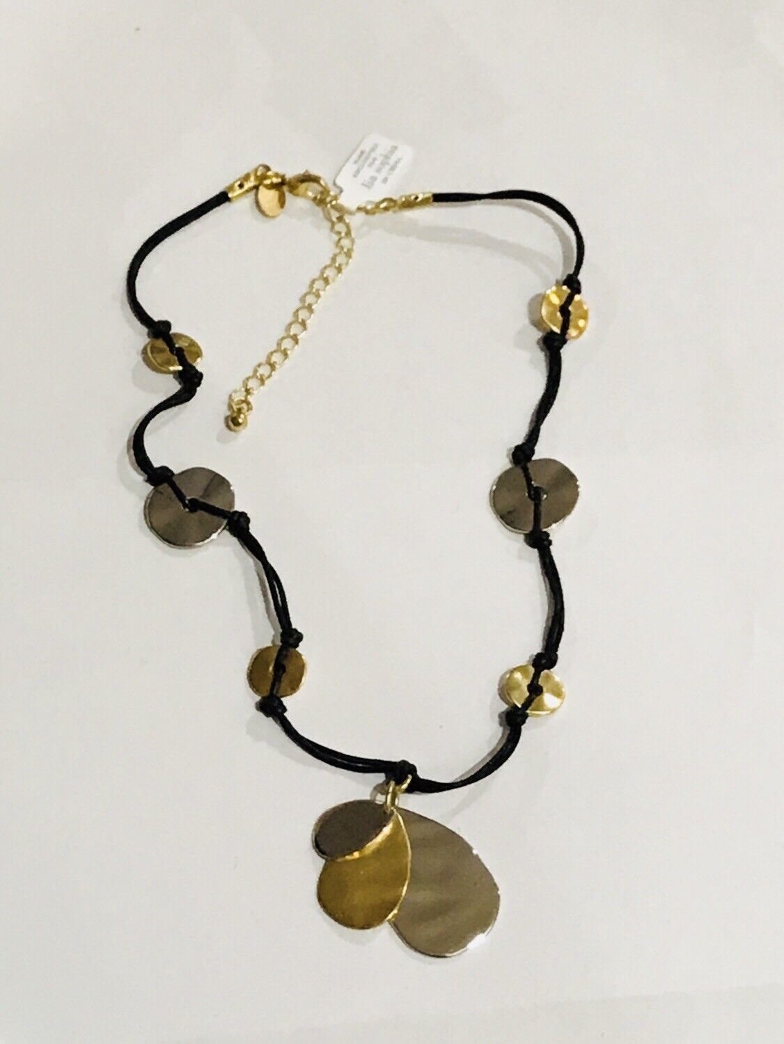 Lia Sophia Golden Tone And Waxed Material Necklace Three Layers Pendant 17" 2013 - $19.99