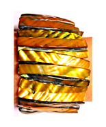 Vtg Mother Of Pearl Abalone Shell Stretch Cuff Bracelet Gold Brown Tones... - $20.37 CAD
