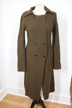 Vince S? Olive Green Brown Double Breasted Ribbed Long Cardigan Sweater Coat - £53.43 GBP